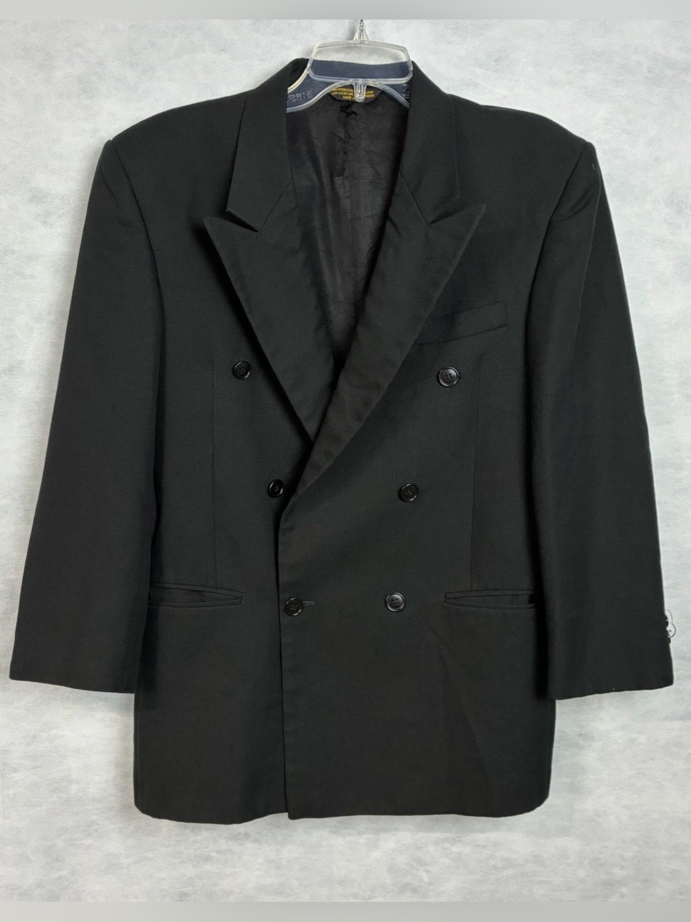 Private Line Black Double Breasted Sport Coat Blazer 36R USA Vtg 70s 80s Flaw